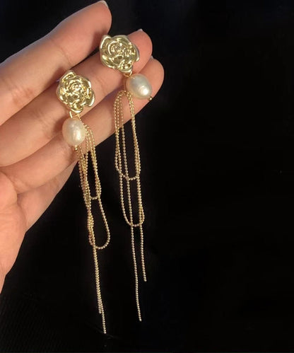 Gold Overgild Pearl Long Tassel Drop Earrings Ly1804