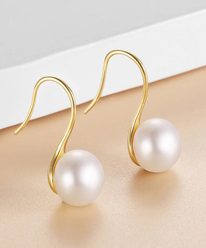Gold Silver Overgild Inlaid Pearl Hoop Earrings