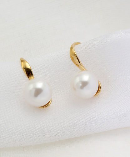 Gold Silver Overgild Inlaid Pearl Hoop Earrings