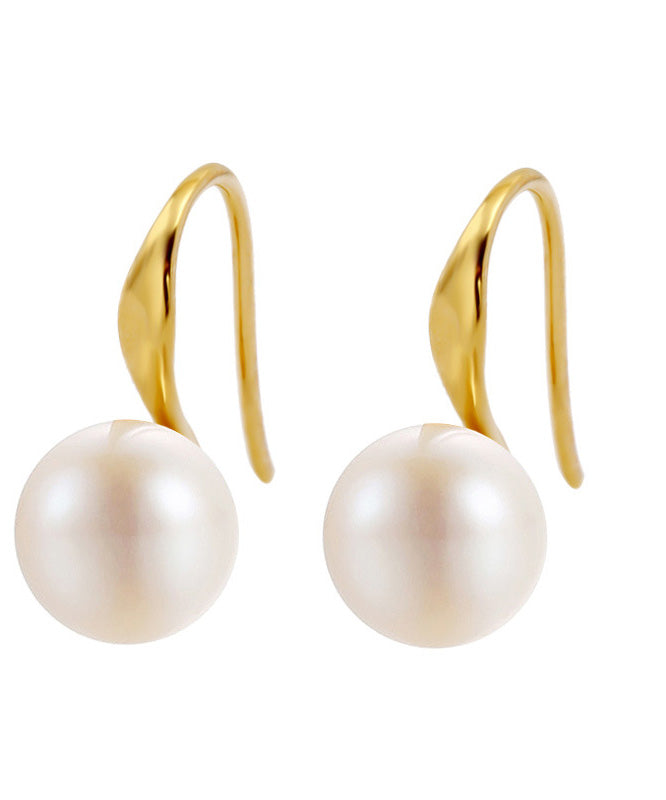 Gold Silver Overgild Inlaid Pearl Hoop Earrings
