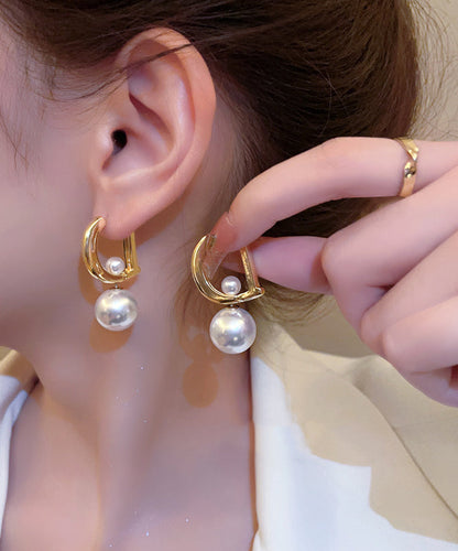 Gold Sterling Silver Alloy Pearl Letter Drop Earrings Kx1054