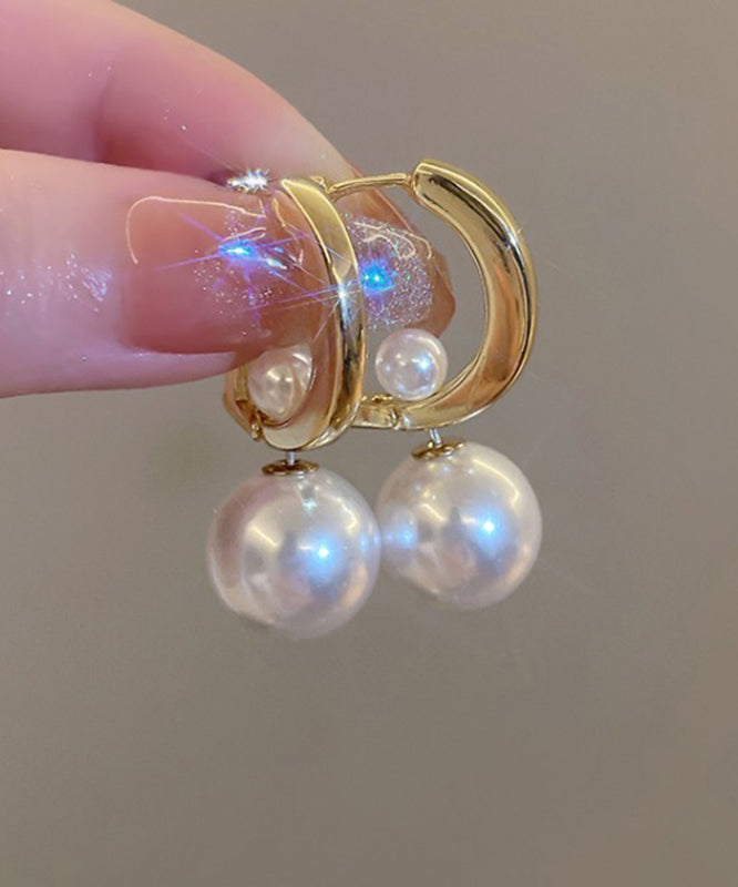 Gold Sterling Silver Alloy Pearl Letter Drop Earrings Kx1054