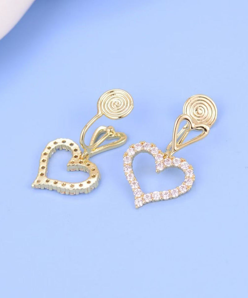 Gold Sterling Silver Overgild Zircon Hollow Out Love Drop Earrings