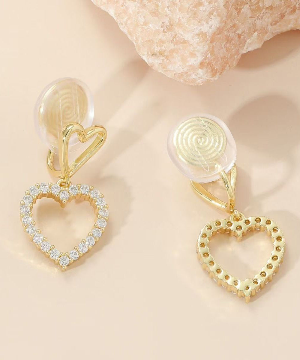 Gold Sterling Silver Overgild Zircon Hollow Out Love Drop Earrings