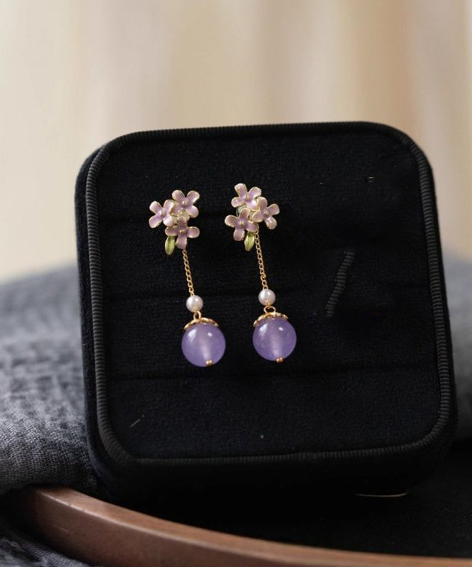 Light Purple Copper Overgild Pearl Drip Glaze Drop Earrings