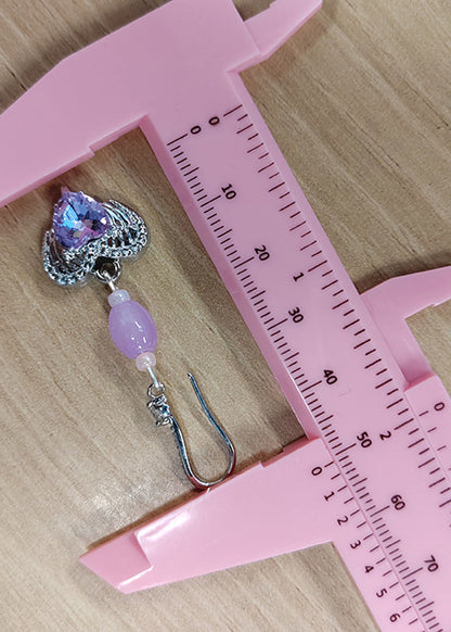 Light Purple Heart-shaped Gem Stone Drop Earrings