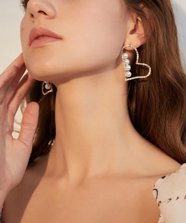 Love Pearl Zircon Metal Stud Earrings