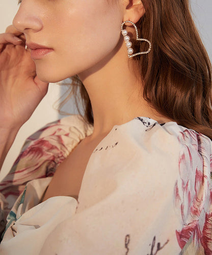 Love Pearl Zircon Metal Stud Earrings