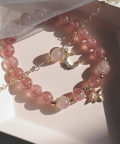 Pink 14k Gold Strawberry Crystal Zircon Star Moon Bracelet