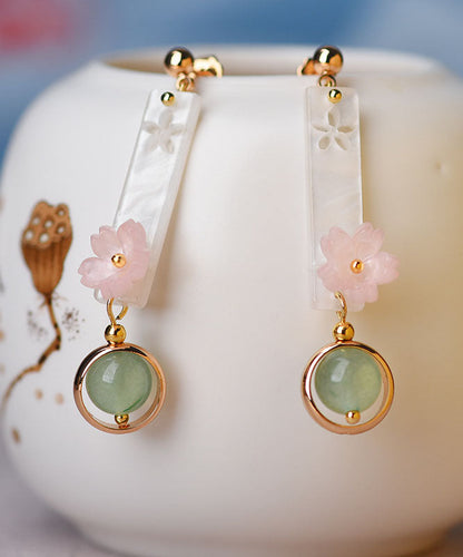 Pink Shellfish Flower Fine Jade Drop Earrings