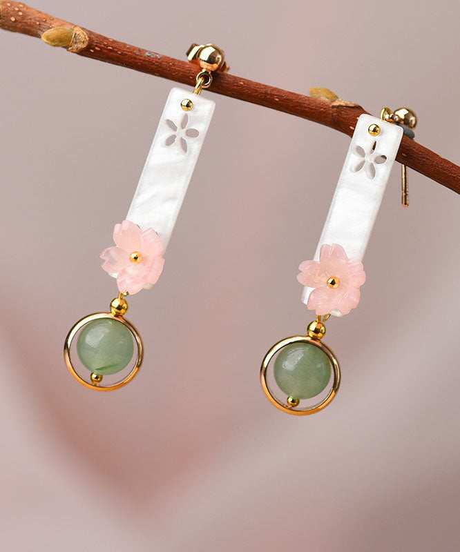 Pink Shellfish Flower Fine Jade Drop Earrings