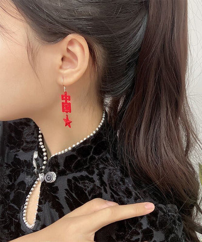 Red Copper Alloy I Love You China Hollow Out Drop Earrings