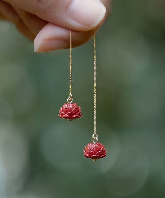 Red Sterling Silver Ancient Gold Drop Earrings