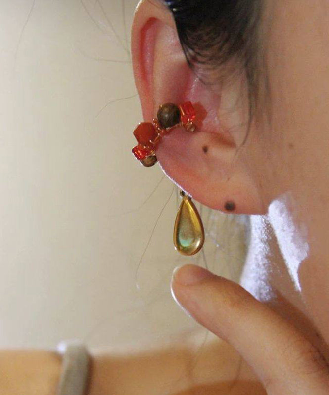 Red Sterling Silver Overgild Agate Colored Glaze Peking Opera Stud Earrings