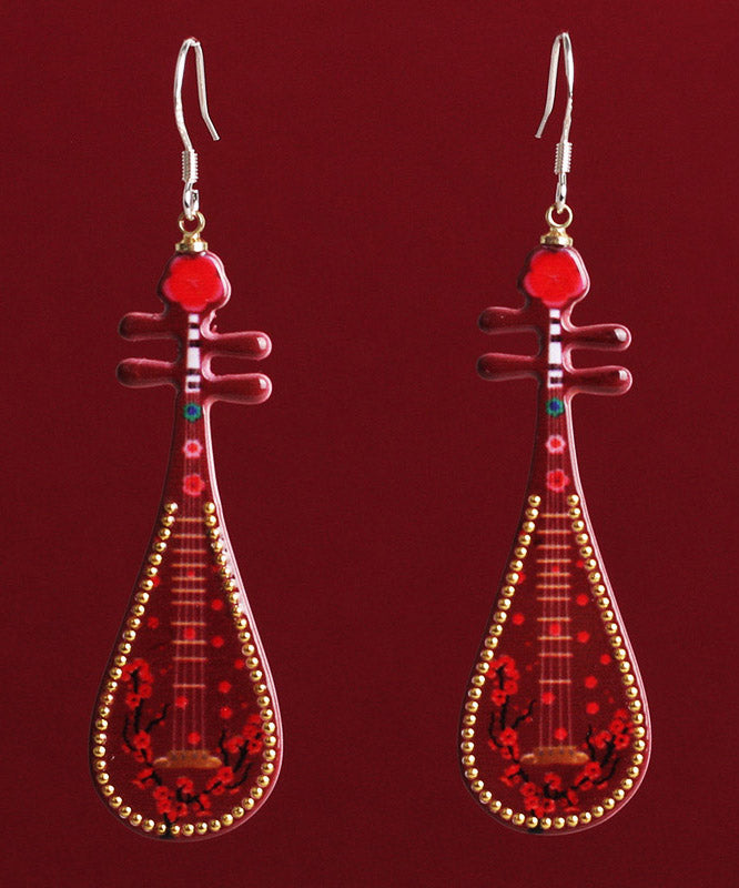 Red Sterling Silver Pipa Drop Earrings