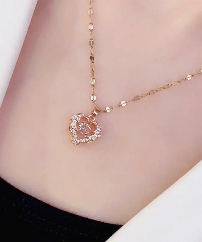 Rose Gold Stainless Steel Zircon Love Pendant Necklace