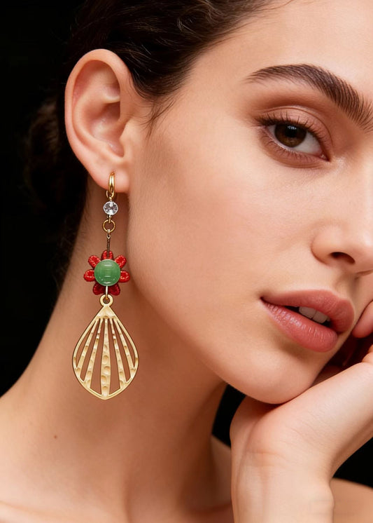 Sector Gilding Fine Sunflower Jade Drop Earrings