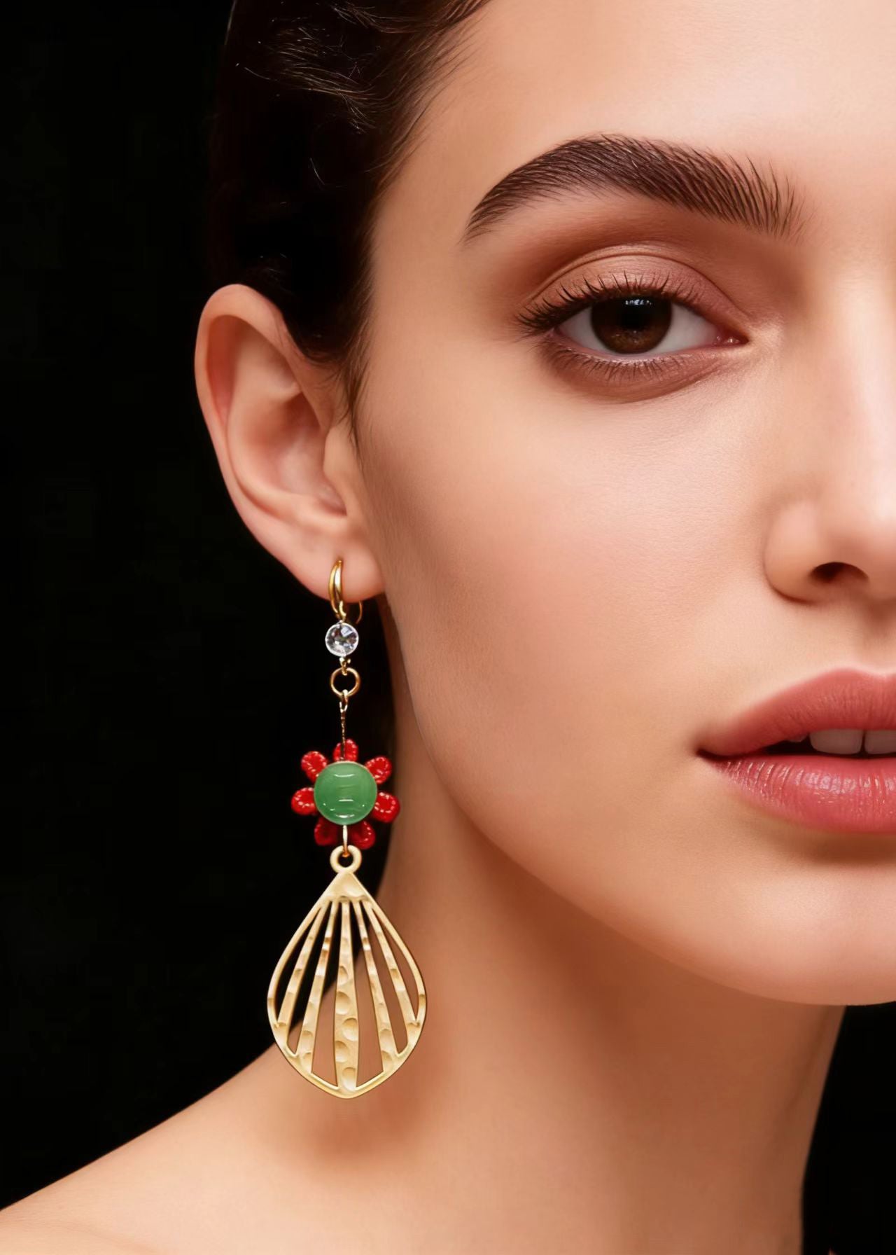 Sector Gilding Fine Sunflower Jade Drop Earrings