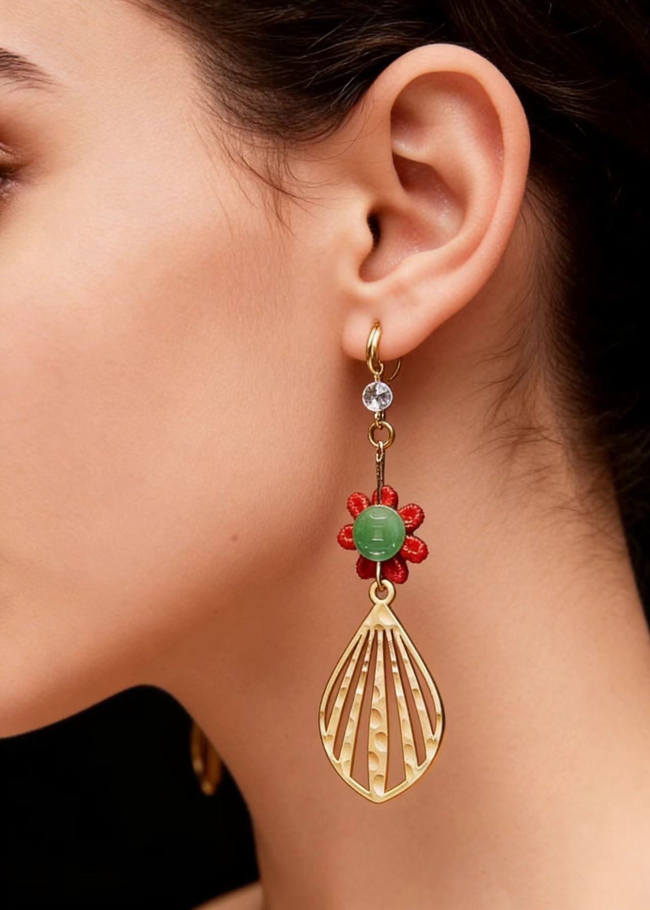 Sector Gilding Fine Sunflower Jade Drop Earrings