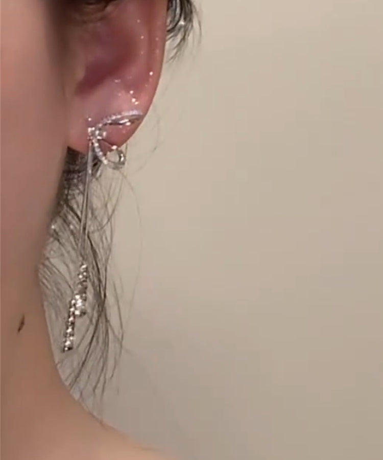 Silk Alloy Zircon Bow Tassel Drop Earrings
