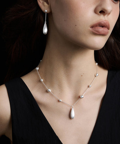 Silk Copper Silver-plated Pearl Water Droplet Pendant Necklace
