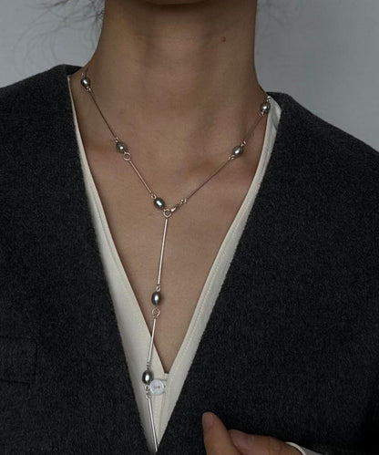 Silk Stainless Steel Pearl Lariat Necklace Qj015