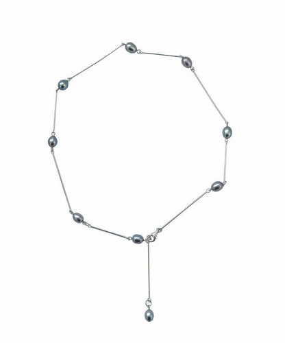 Silk Stainless Steel Pearl Lariat Necklace Qj015