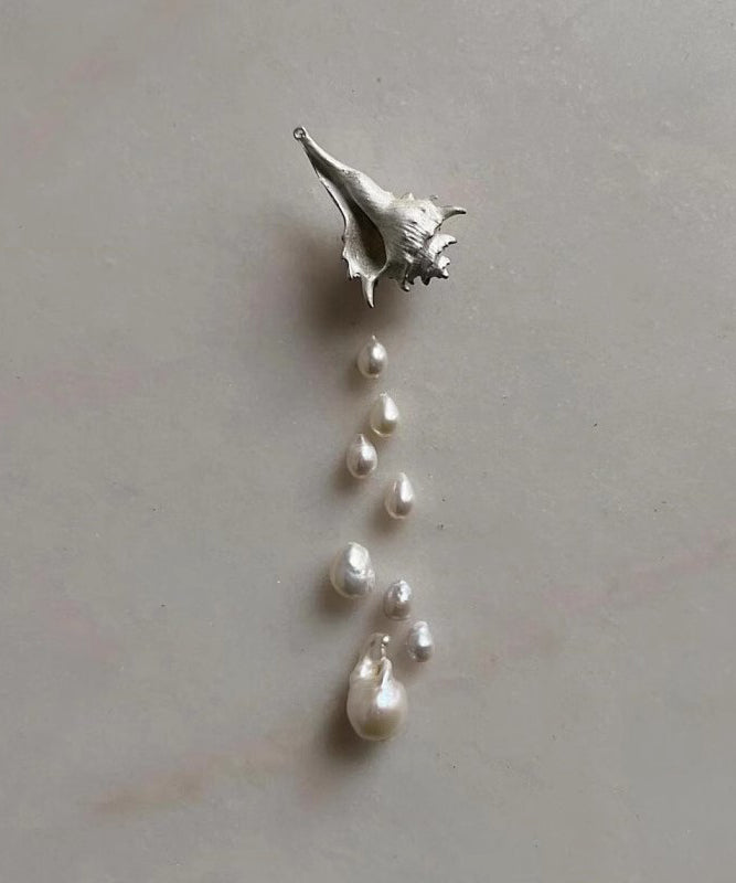 Silk Sterling Silver Rver Snail Pearl Tassel Drop Earrings