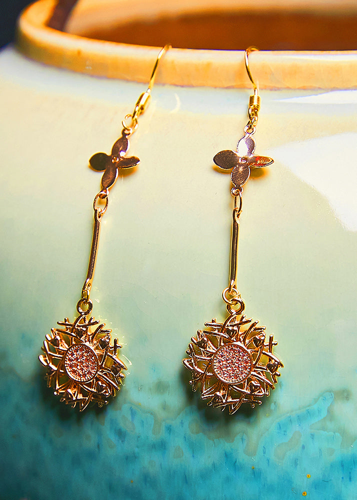 Sunflower 14k Gold Zircon Drop Earrings