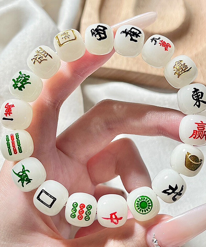Alloy Mahjong Chain Buddhist Bead White Bracelet