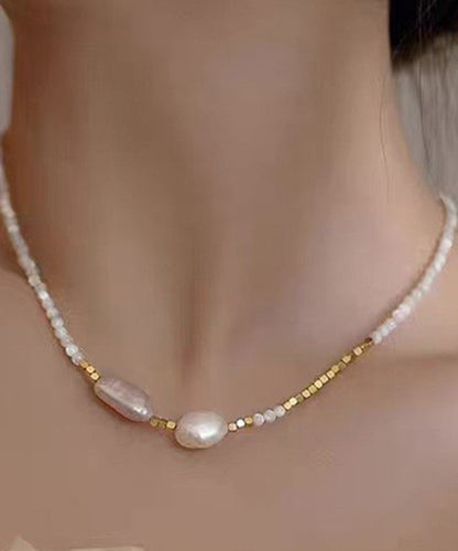 White Alloy Pearl Gratuated Bead Necklace Wf012