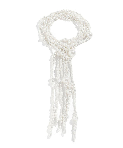 White Alloy Pearl Tassel Locket Necklace Yi007