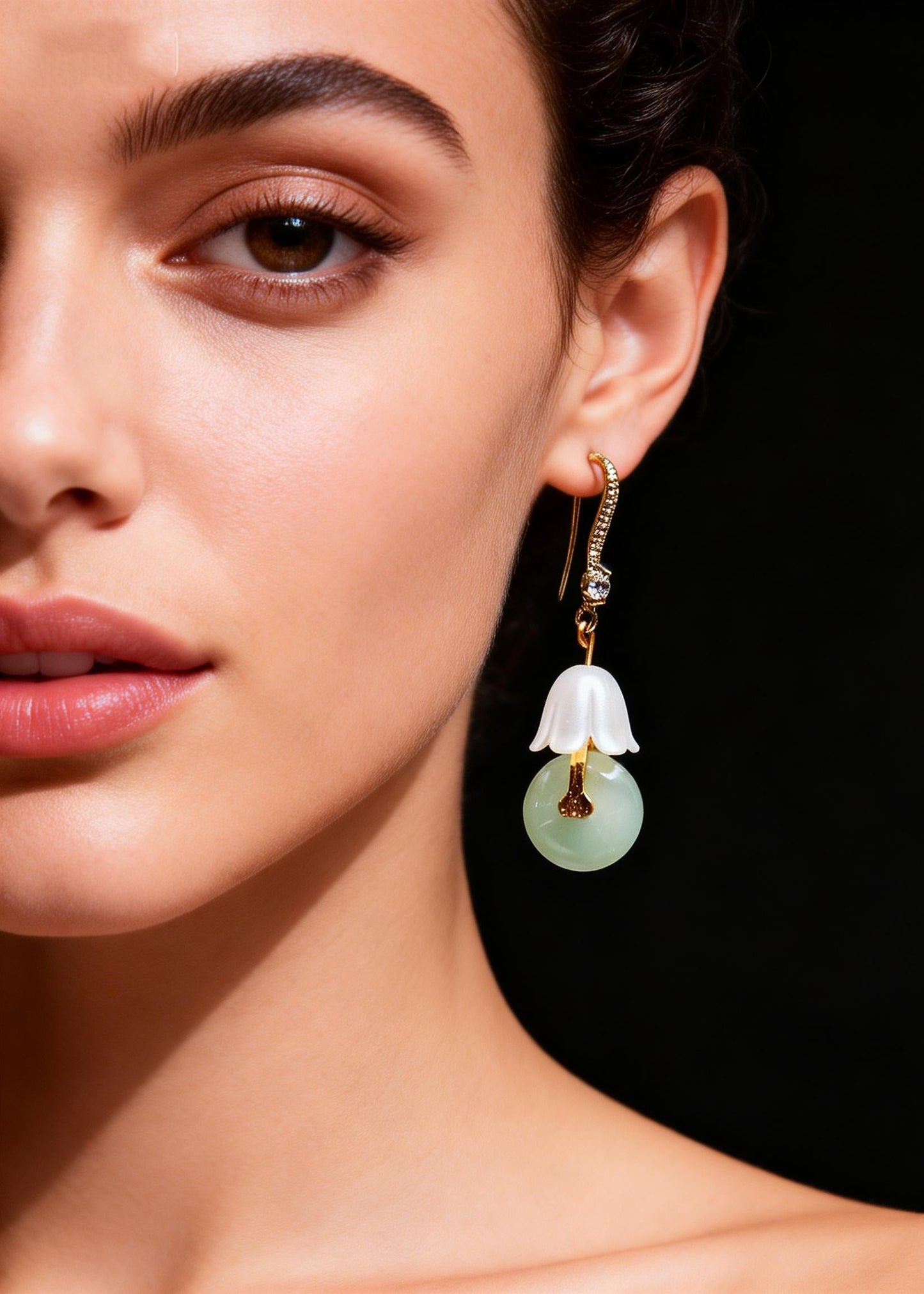White Lily of the Valley Fine Jade Drop Earrings