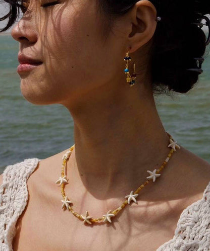 Yellow Sterling Silver Alloy Beading Five Pointed Star Gratuated Bead Necklace Ab1094