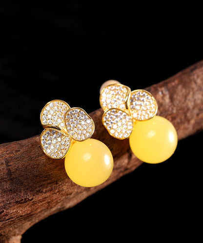 Yellow Sterling Silver Overgild Beeswax Stud Earrings