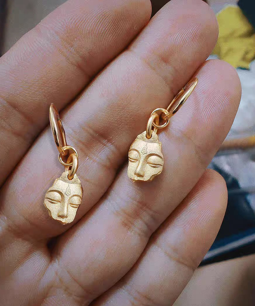 Chinese Style Gold Silver Bianyan Guanyin Earrings