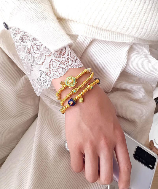 Chinese Style Golden Enamel Technique Copper Charm Bracelet