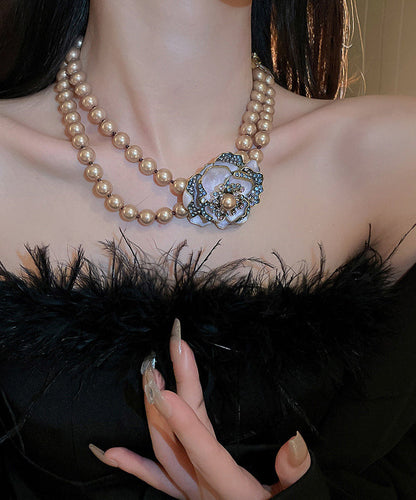 Classy Champagne Alloy Zircon Pearl Gratuated Bead Necklace Ra039