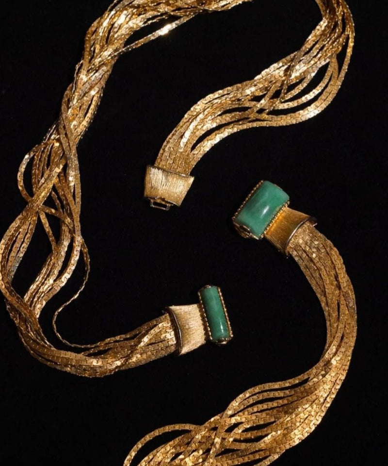 Classy Gold Layered Weave Jade Collar Necklace Ii008