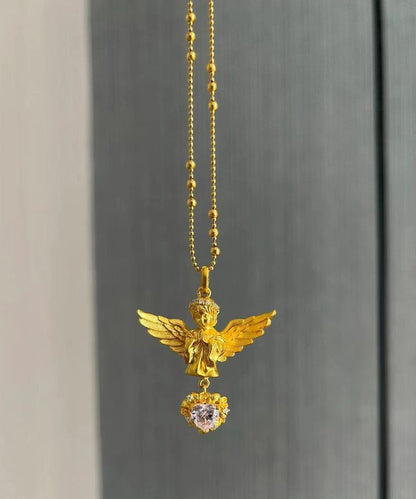 Classy Gold Sterling Silver Overgild Zircon Love Angel Pendant Necklace Yi032