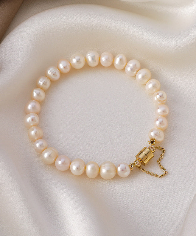 Classy Milky White Stainless Steel Pearl Beads Chain Bracelet