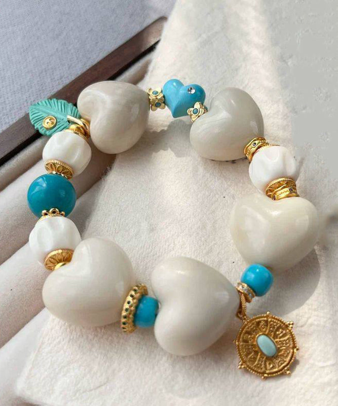 Classy White Copper Alloy Love Cloisonne Charm Bracelet
