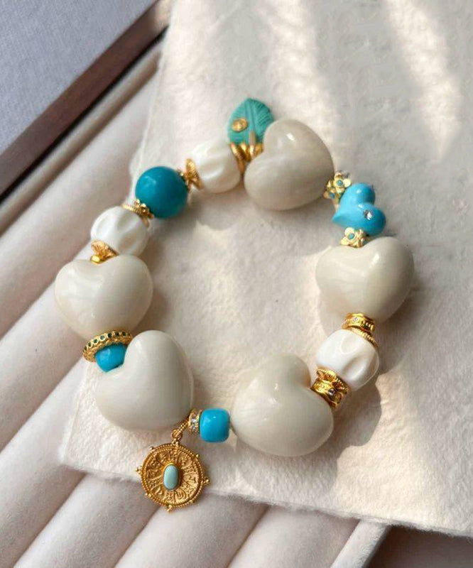 Classy White Copper Alloy Love Cloisonne Charm Bracelet