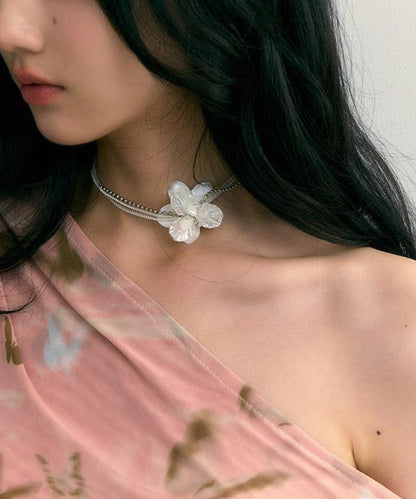 Classy White Stainless Steel Pearl Shell Multi Layer Gratuated Bead Necklace Yr016