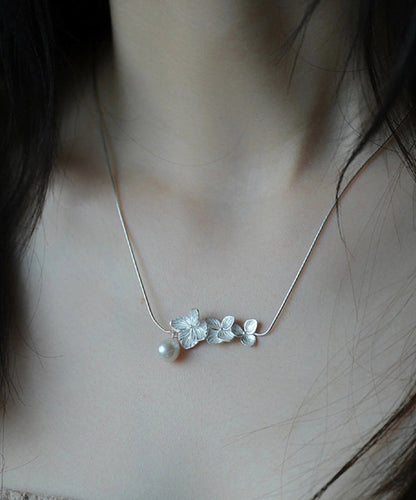 Classy White Sterling Silver Pearl Necklace