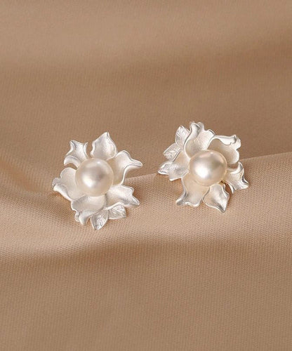 Classy White Sterling Silver Pearl Dripping Glaze Stud Earrings