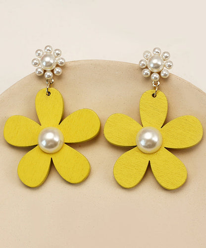 Classy Yellow Daisy Pearl Drop Earrings Ly1806