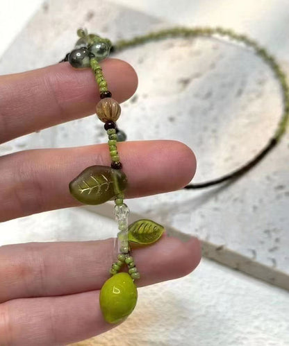 Green Handmade Weaving One Lemon Beading Tassel Pendant Necklace