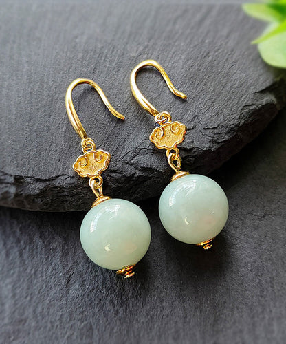 Light Green Sterling Silver Overgild Jade Drop Earrings Gh1088
