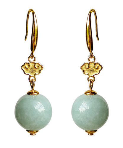 Light Green Sterling Silver Overgild Jade Drop Earrings Gh1088